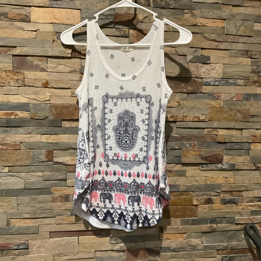 Bohemian Elephant Print Tank Top - White and Pink